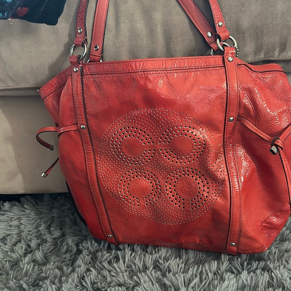 Red coach bag, decent sized tote bag